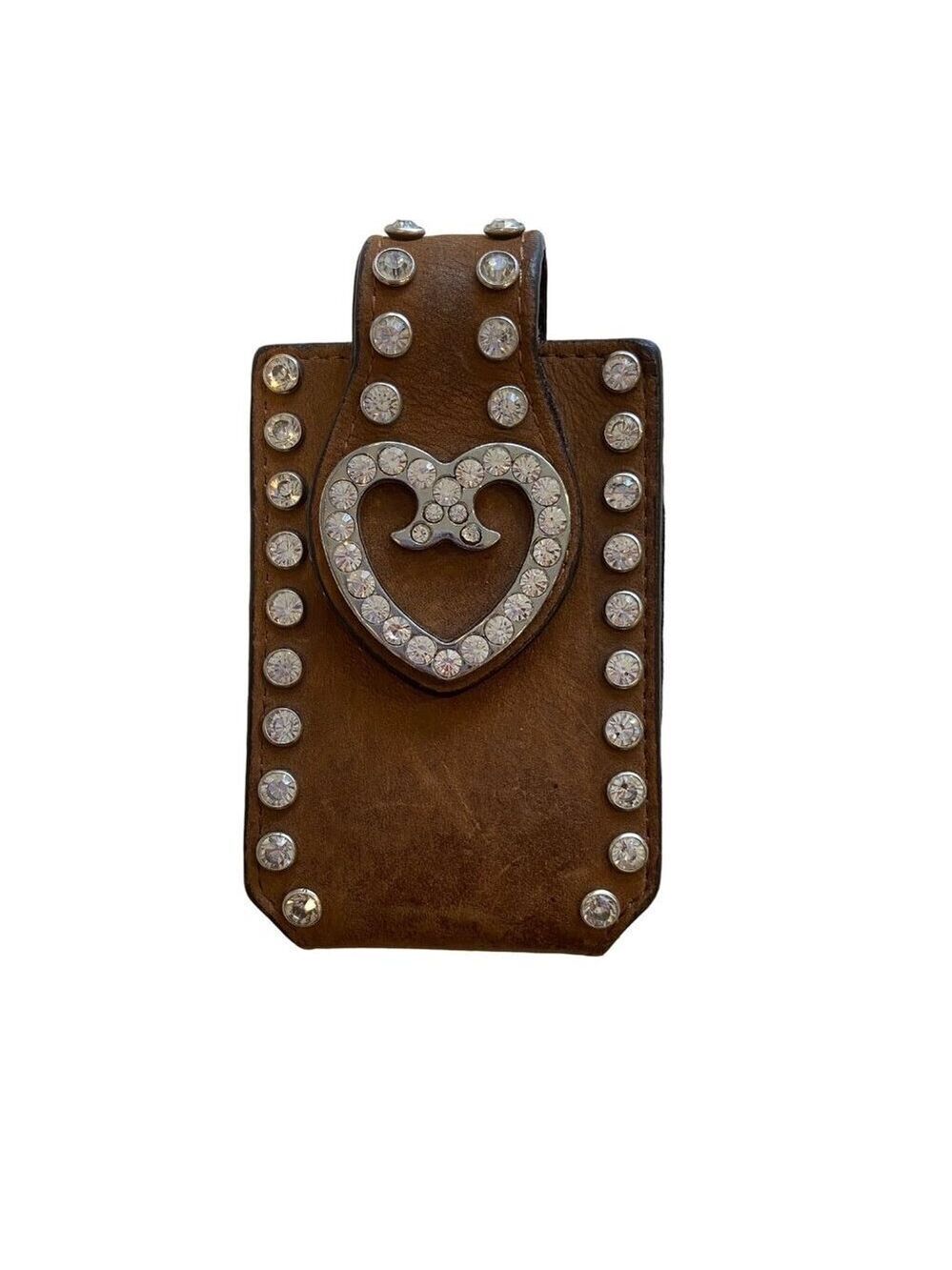 Vintage Western Brown Leather Holster Rhinestone Heart Studded mini belt cowgirl